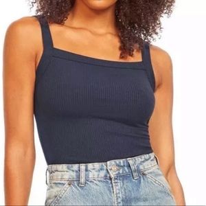NEW Reformation Jeans Rochelle Navy Ribbed Top